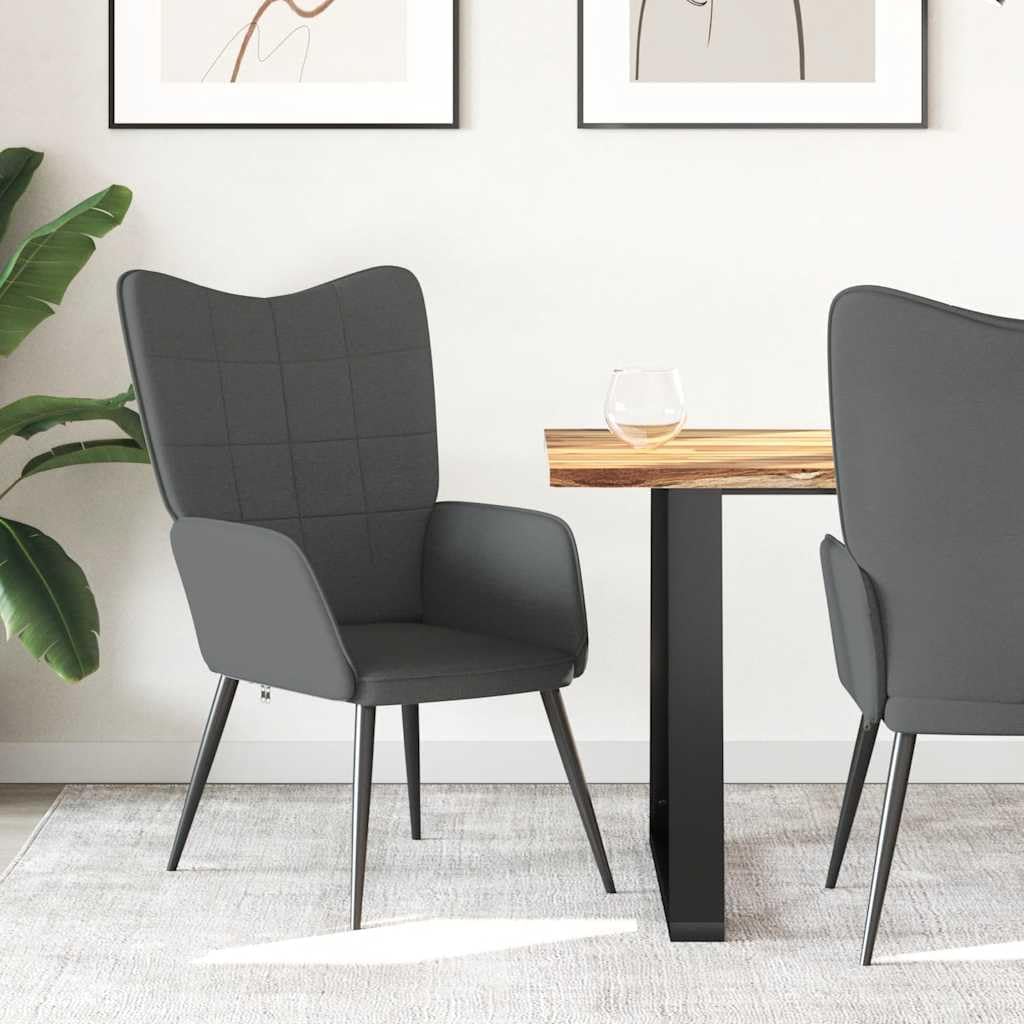 Fauteuil de relaxation en tissu gris foncé avec structure en acier - 61 x 70 x 96,5 cm - Moderne - Pour extérieur, salon