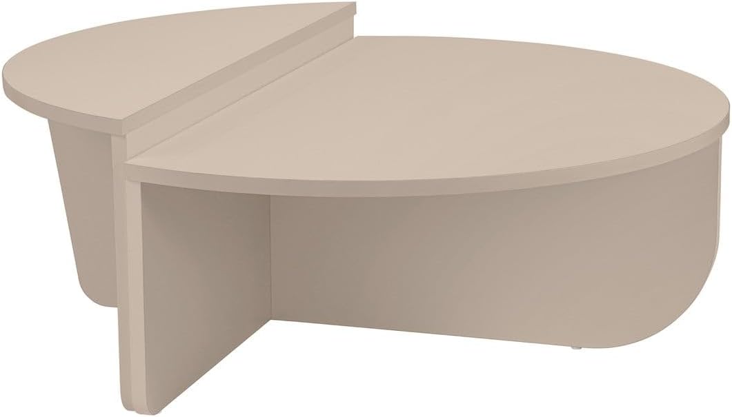 Calicosy, Lot de 2 Tables Basses Multiniveaux Arrondies, Panneaux Mélaminés, Coloris Cachemire, Collection Podium, Salon, L 90 x P 90 x H 35 cm