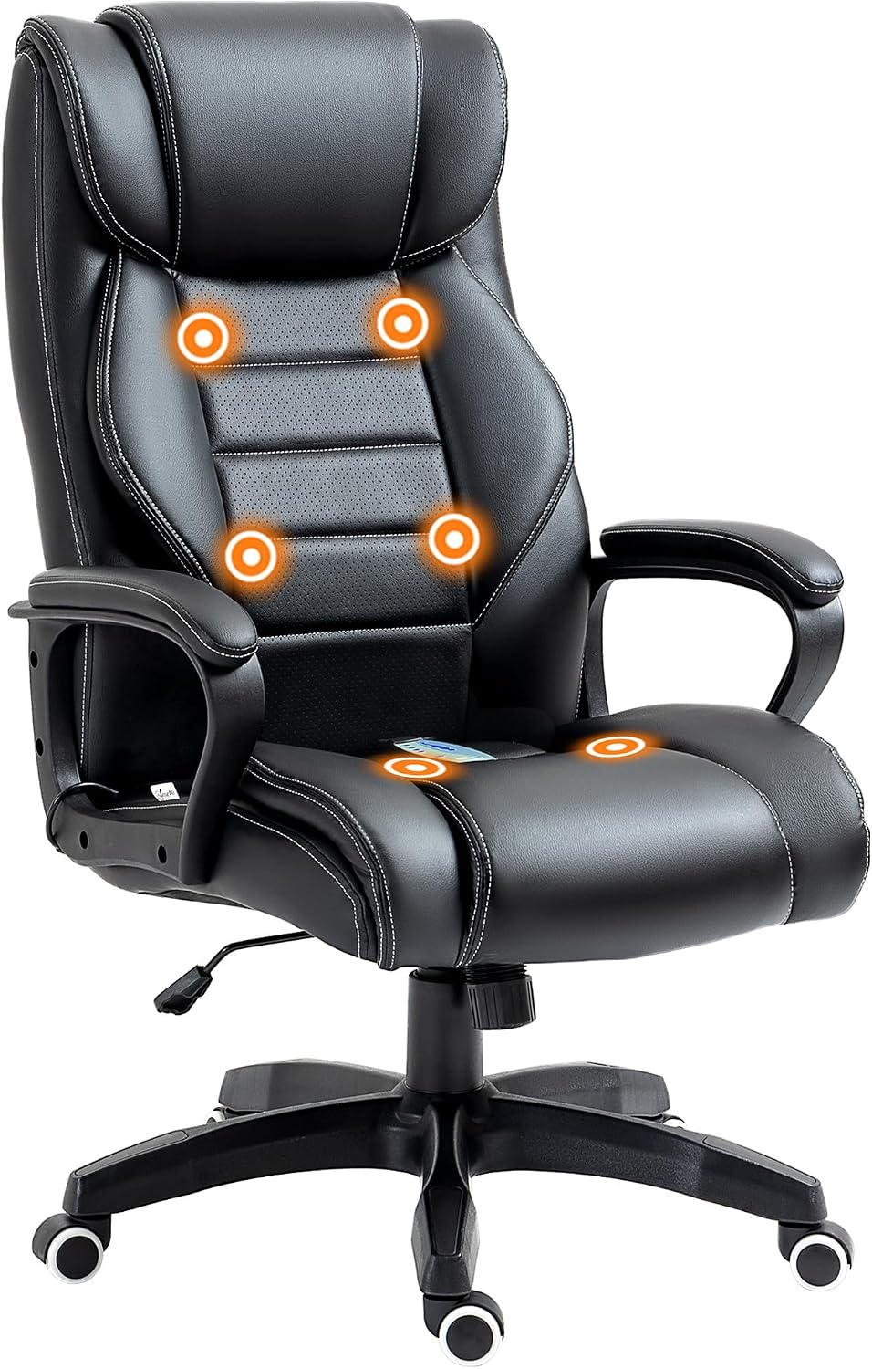 Vinsetto Fauteuil de Bureau massant Fauteuil Bureau Ergonomique Grand Confort Hauteur réglable Fonction Dossier à Bascule revêtement synthétique Noir