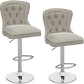 COSTWAY Tabourets de Bar Velours Lot de 2, Chaise de Bar Pivotants avec Dossier Haut, Repose-Pieds, Hauteur Assise Réglable 67-87 cm, Cadre en Métal