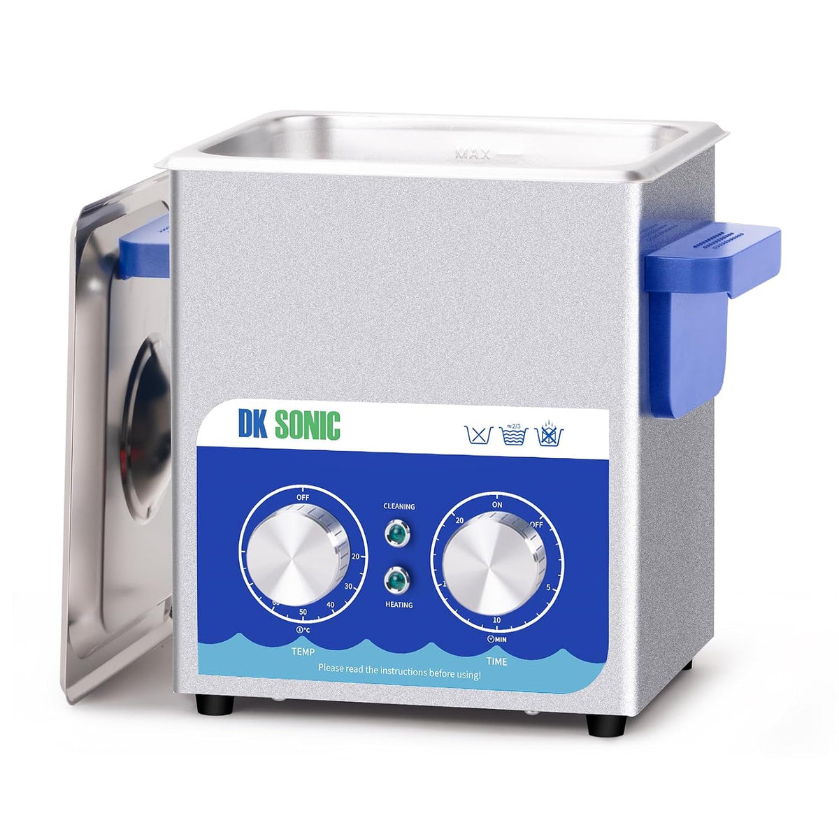 DK SONIC Nettoyeur à Ultrasons, Nettoyeur De Bijoux à Ultrasons 60W 2L avec Chauffage Et Minuterie Mécanique pour Le Nettoyage des Bijoux, des Verres