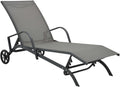 Homgoday Chaise Longue Acier et Textilène, Bain de Soleil de Jardin, Lit de Camping Transat de Relax pour Plage, Extérieur, Balcon, Terrasse