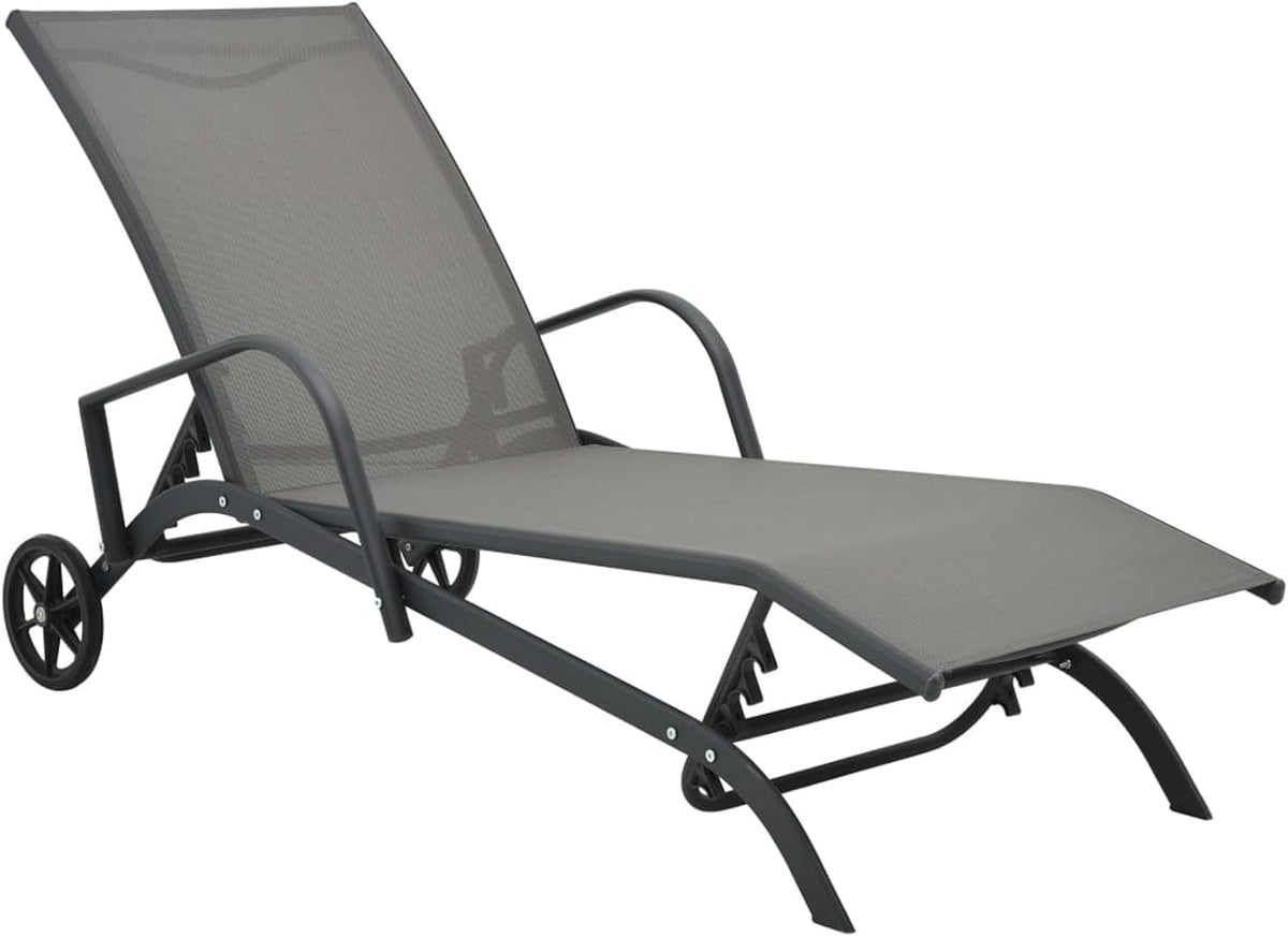 Homgoday Chaise Longue Acier et Textilène, Bain de Soleil de Jardin, Lit de Camping Transat de Relax pour Plage, Extérieur, Balcon, Terrasse