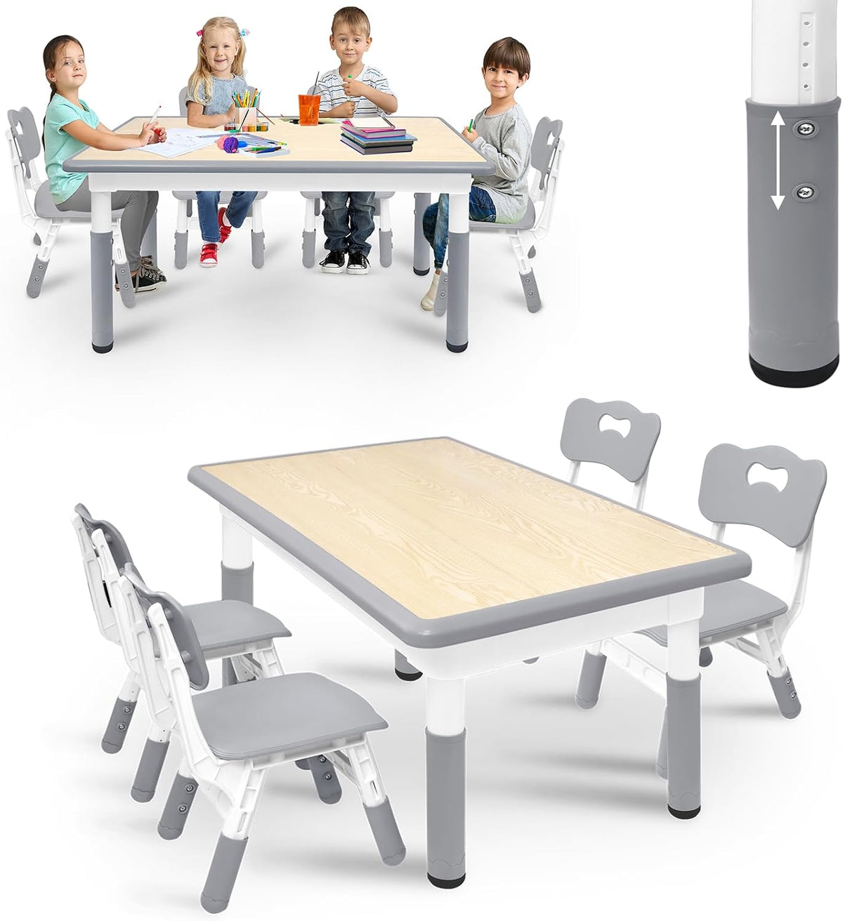 Table pour enfants avec ensemble de 4 chaises, ensemble de table pour enfants en plastique, hauteur réglable