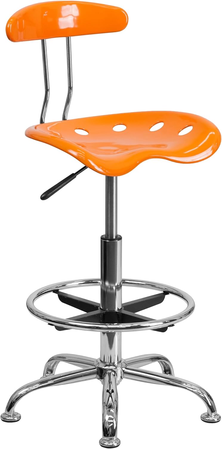 Flash Furniture Tabouret de Dessin Bradley de, Orange Vif et Chrome, avec siège pour Tracteur