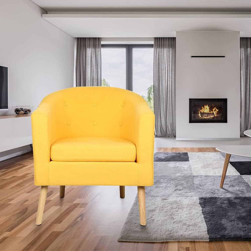 DDMINE Fauteuil Crapaud en Tissu de Lin, Fauteuil de Salon Moderne avec Accoudoirs et Dossier Plein, Pieds en Bois de Hêtre Solide