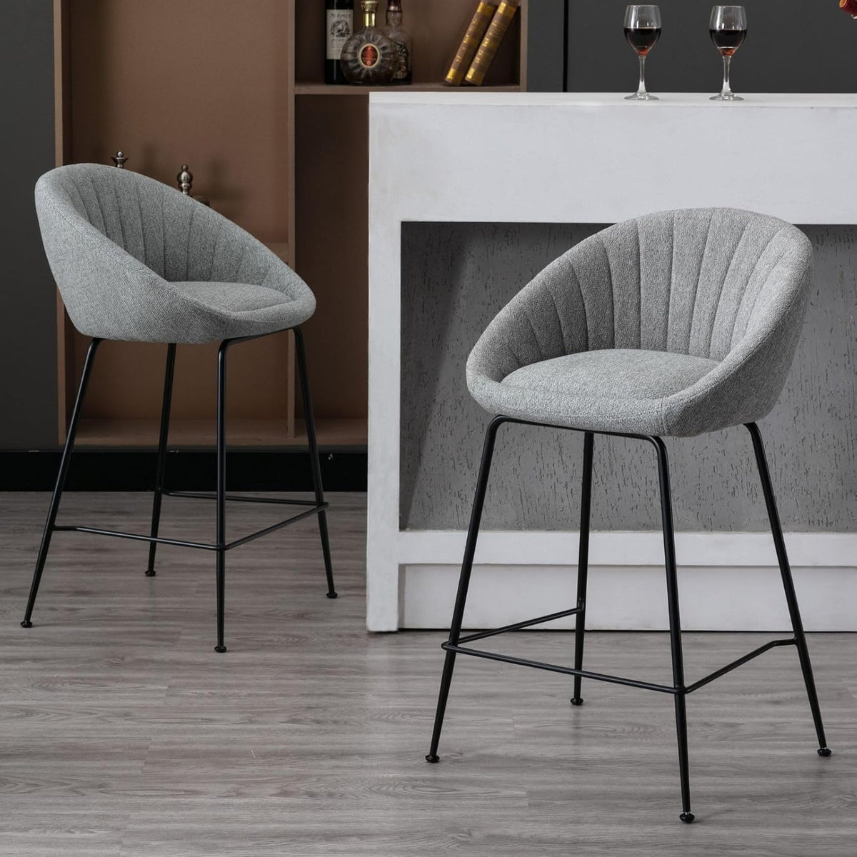 chairus Lot de 2 Tabouret de Bar en Tissu Tabourets Bar Confortable avec 4 Pieds, Chaises de Bar Moderne Chaise Haute Cuisine pour Bar/Comptoir(Gris)