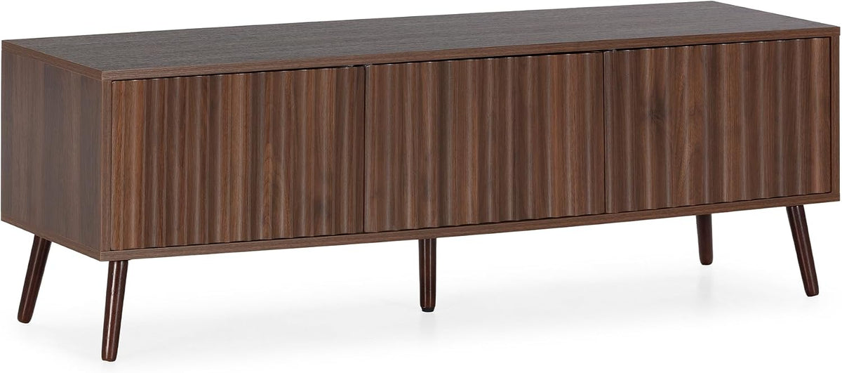 HOMN LIVING Meuble TV Lluvia 3 Portes Effet Noyer, 130 cm (Largeur) 40 cm (Profondeur) 45 cm (Hauteur)