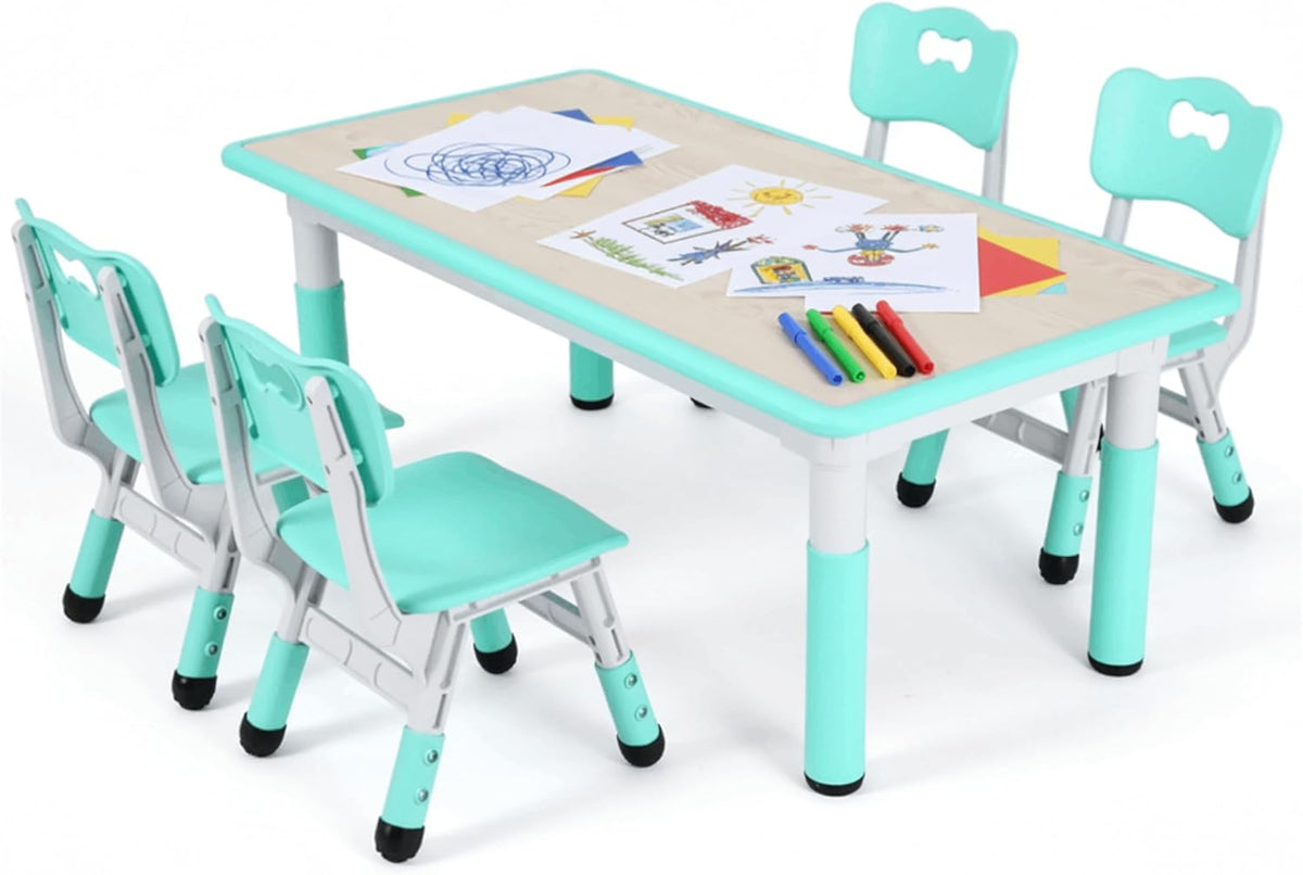 MAMIZO Ensemble de Table de Peinture pour Enfants réglable en Hauteur avec 4 chaises, Meubles en Plastique pour garçons et Filles à partir de 2 Ans
