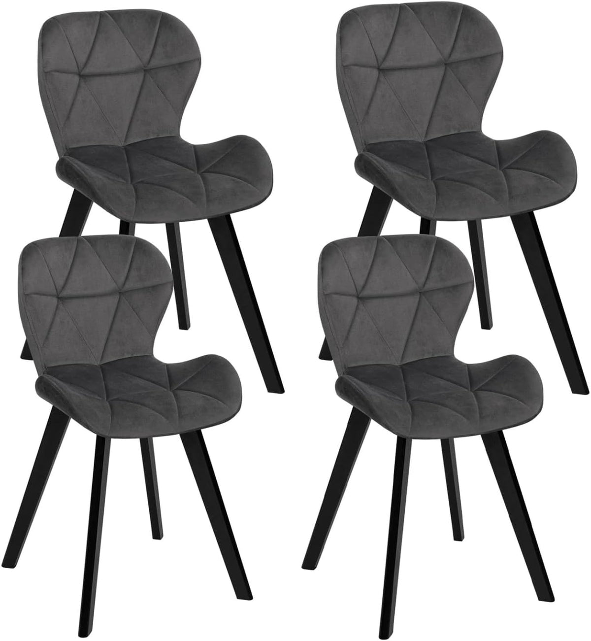 IDMarket - Lot de 4 chaises ROBINE en Velours Gris foncé Pieds Noirs