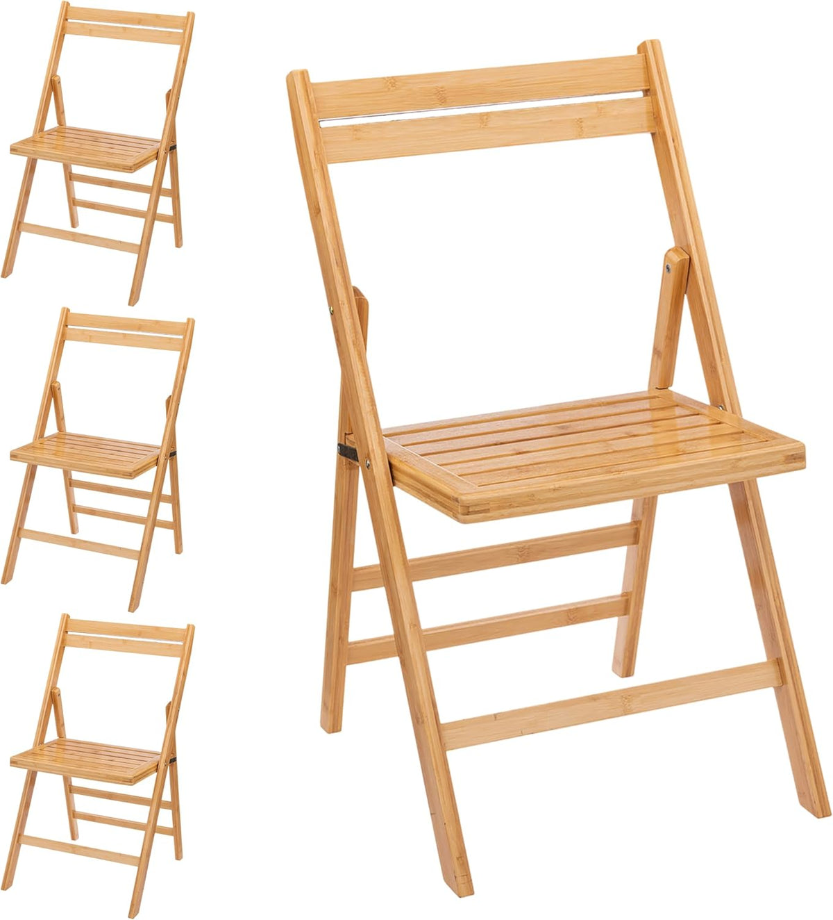 Spetebo Lot de 4 chaises pliantes en bambou naturel - Charge maximale : 120 kg - Chaise de cuisine pliable en bois FSC