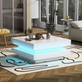 BTM Table Basse Blanche avec Eclairage LED Réglable, Table Basse Carrée Moderne, Table d'appoint pour Salon, Contrôle des Applications