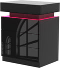 Table de Chevet avec Bande LED Multicolore Réglable, Table de Nuit à 2 tiroirs,1 Couvercle Rabattable Haute Brillance Chevet de lit armoire de lit