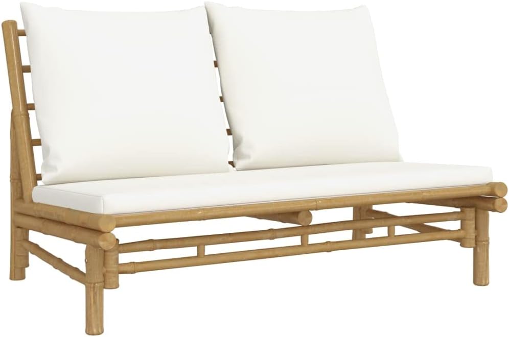 vidaXL Banc de jardin avec coussins blanc crème bambou