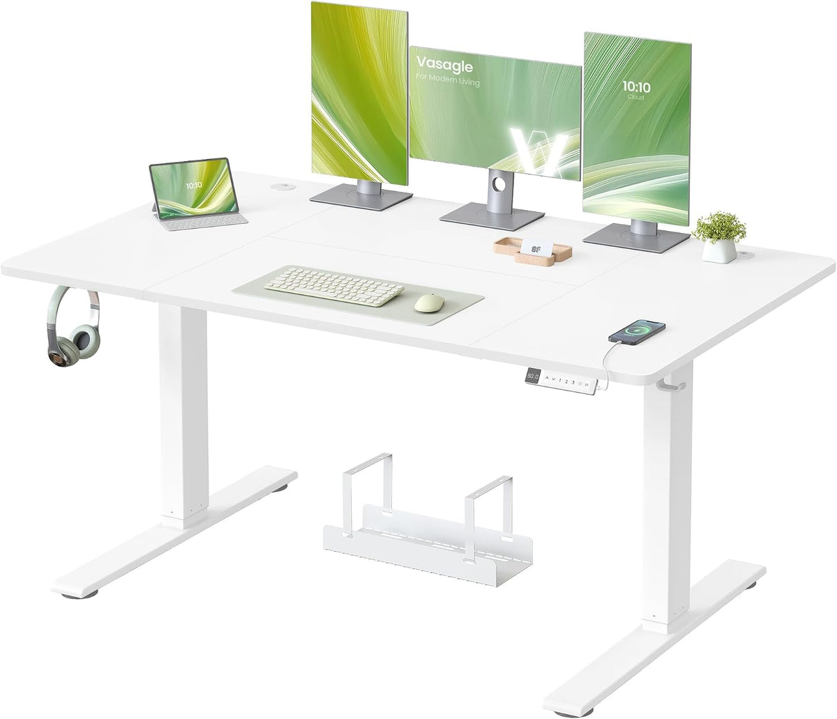 VASAGLE Bureau Électrique Réglable en Hauteur, 140 x 80 cm, avec Port USB-C, Support pour Multiprise, Rappel de Sédentarité