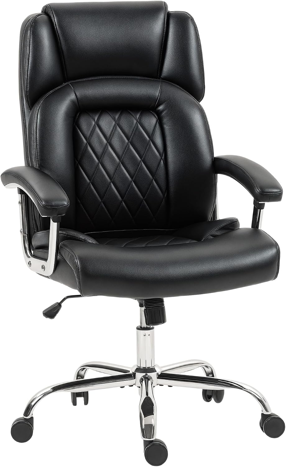 HOMCOM Big and Tall Office Chair 180kg, Executive PU Leather Desk Chair with Spring Cushion, Wide Seat, High Back, Adjustable Height, Swivel Wheels