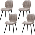 LEWE Lot de 4 Chaises de Salle à Manger en Lin, Style Quadrillé avec Pieds en Métal, Tapissées, Moderne