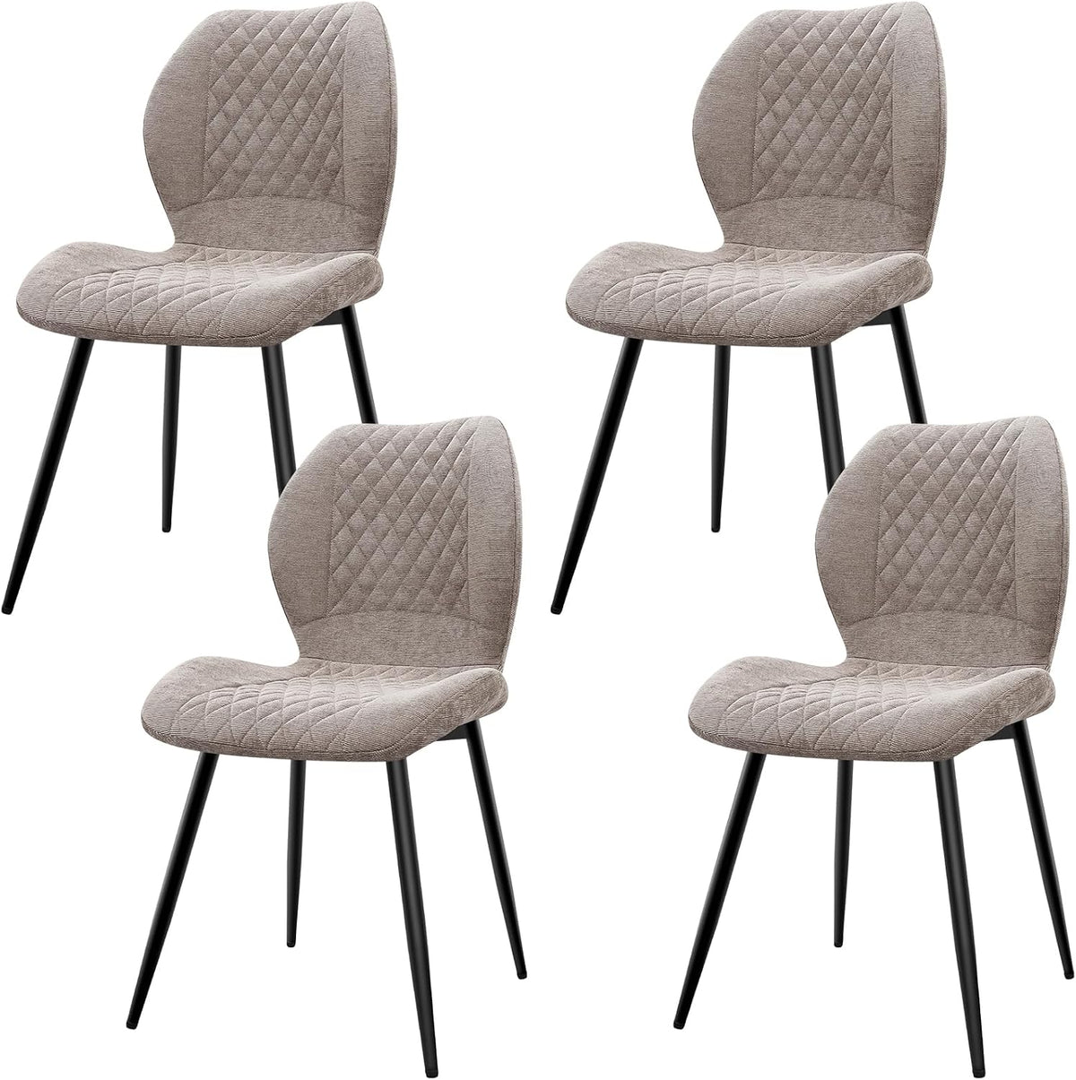 LEWE Lot de 4 Chaises de Salle à Manger en Lin, Style Quadrillé avec Pieds en Métal, Tapissées, Moderne