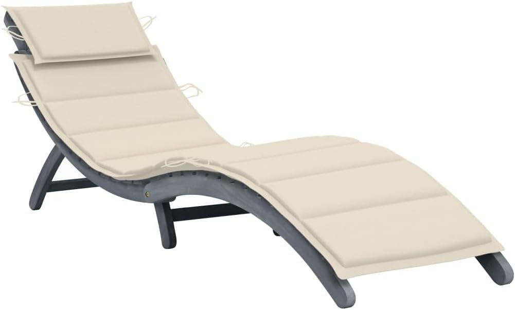 Homgoday Transats de jardin, chaise longue avec coussin en bois massif d'Acacia, chaises longues, canapé-lit, meubles de piscine, lit de jardin