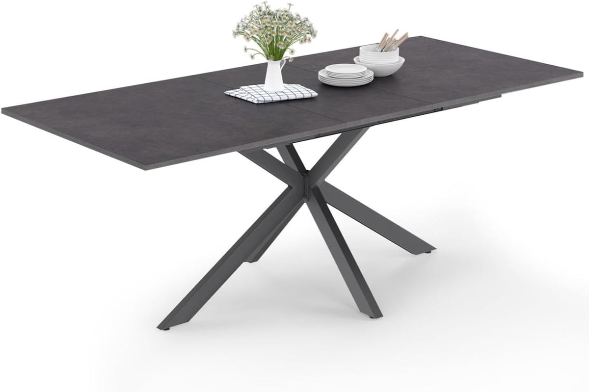 IDMarket - Table à Manger Extensible Rectangle Jaspe 6-10 Personnes Plateau Effet béton Pied araignée Gris Anthracite 160-200cm