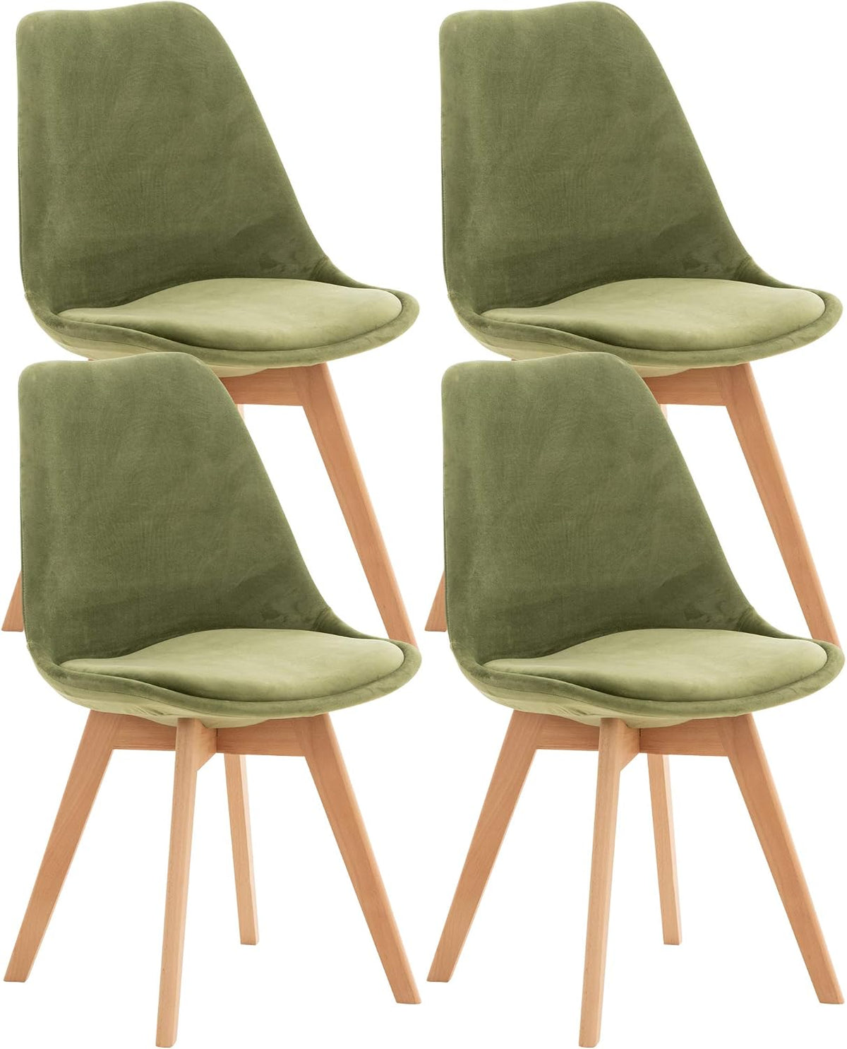 CLP Lot de 4 chaises de salle ŕ manger Linares Plastique I Tissu I Velours I Aspect cuir I Fauteuil avec structure en bois, Couleur:vert clair