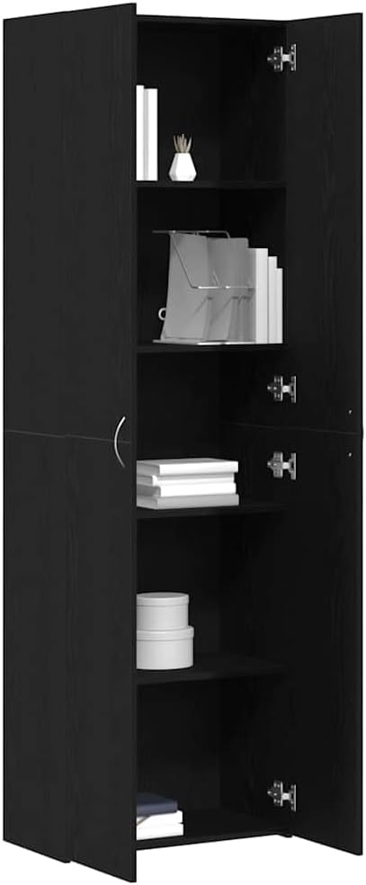 vidaXL Cabinet de Bureau Chêne Noir 60 x 32 x 190 Bois d'ingénierie, Unités de Rangement de Bureau, Meuble Rustique, Organisateur d'espace