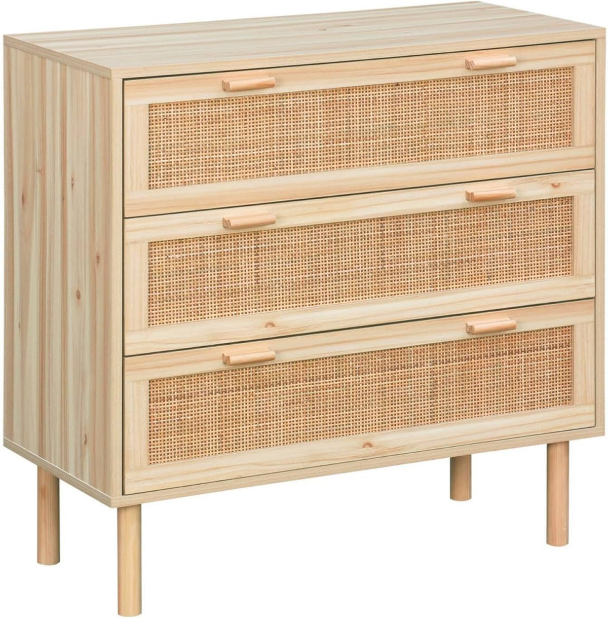 sweeek - Commode 3 tiroirs cannage et décor Bois CAMARGUE L 80 x P 40 x H 80cm