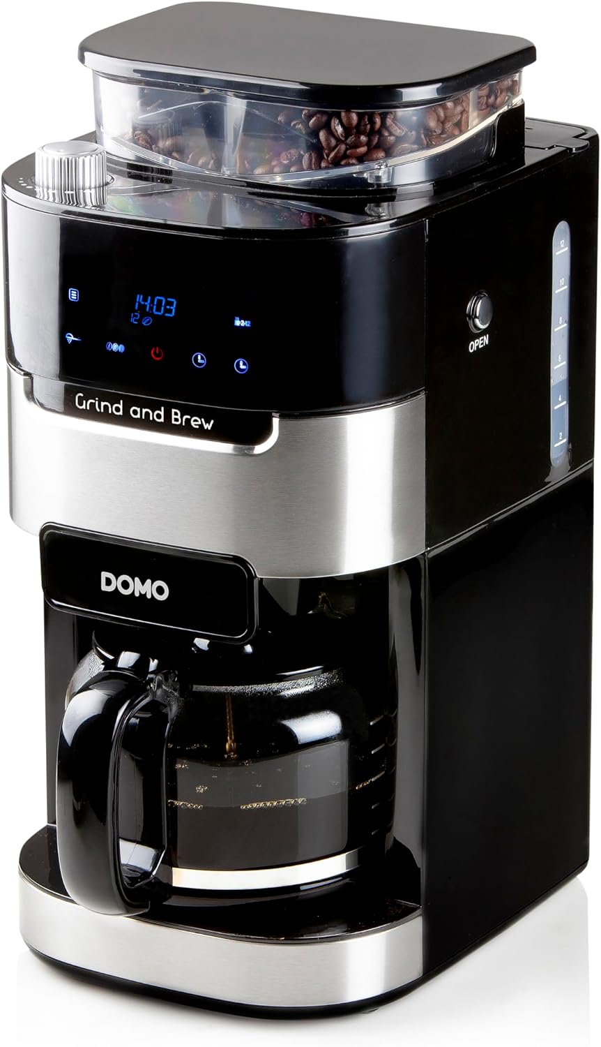 DOMO DO721K Machine à café 'Grind and Brew' avec moulin', Fonction Bean-to-Cup, Écran LCD, Pour café moulu ou en grains, 1,5 L