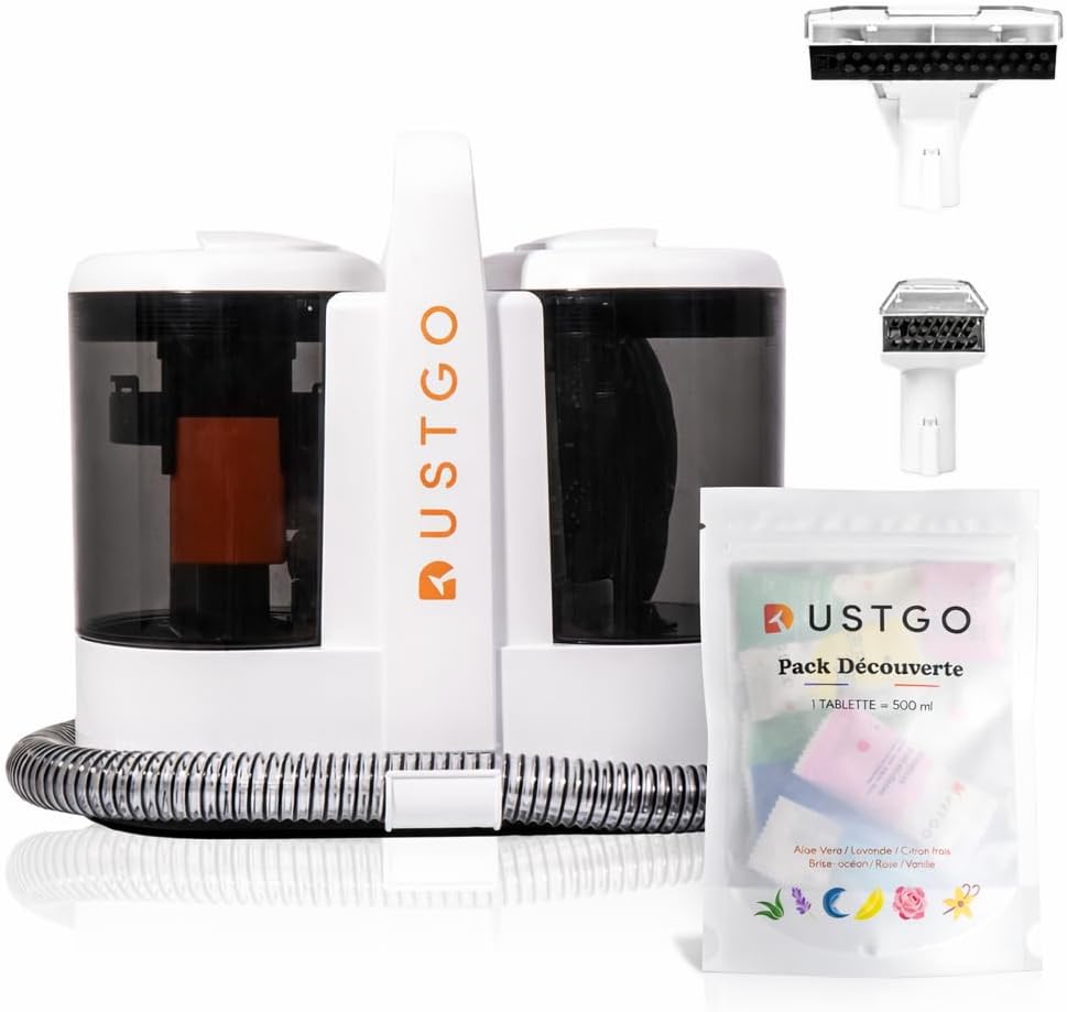 DUSTGO - Shampouineuse Canapé Tissu, Nettoyeur pour Tapis & Moquettes, Moteur 600W, Compact et Portable, Nettoyeur Voiture, Réservoir Amovible