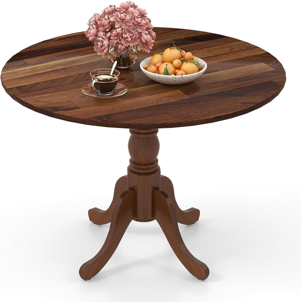 RELAX4LIFE Table à Manger en Bois d'Hévéa, Table Cuisine Ronde 100 CM pour 4 Personnes, Grain Naturel, Base Évasée, Coussinets Réglables