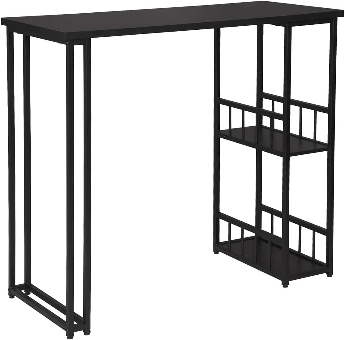 WOLTU BT25sz Table de Bar Table de Bistrot Table de comptoir avec 2 tablettes, Structure en métal Plateau en MDF,120x50x105cm Noir