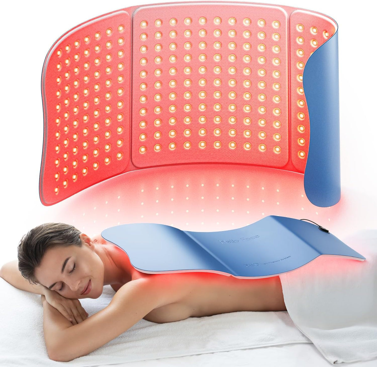Tapis LED de luminothérapie rouge 76 x 30 cm, 36W, ceinture infrarouge avec 792 LED, 660nm & 850nm, pour soulager les douleurs du corps (Bleu)