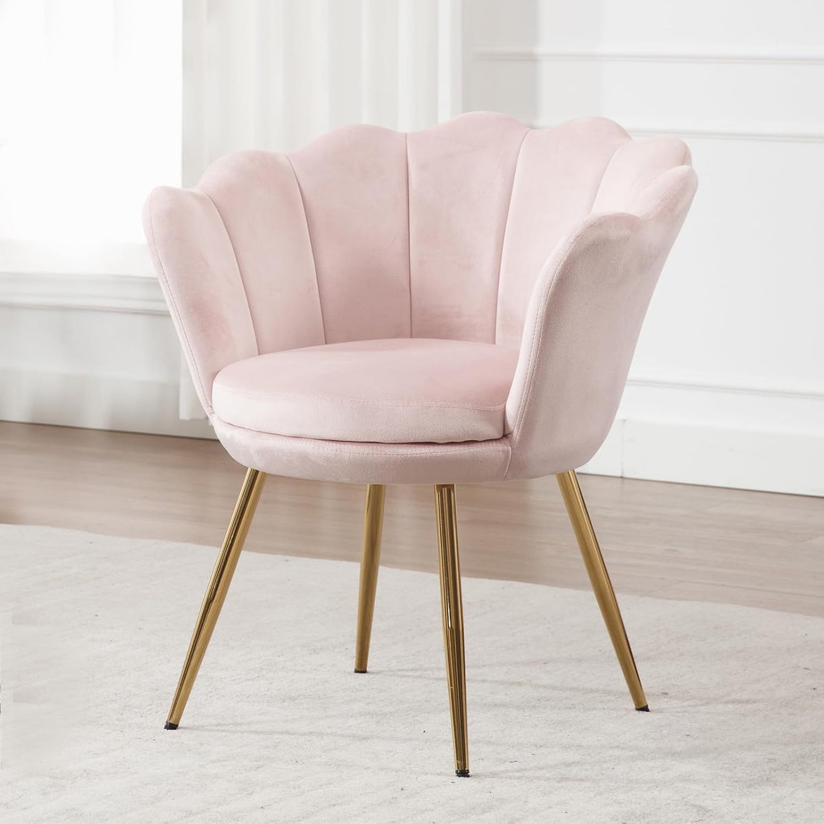 Fauteuils avec Pied Doré pou Salon et Chambre Fauteul de Salon Moderne Fauteuil Coiffeuse Confortable, Velours, Rose Clair