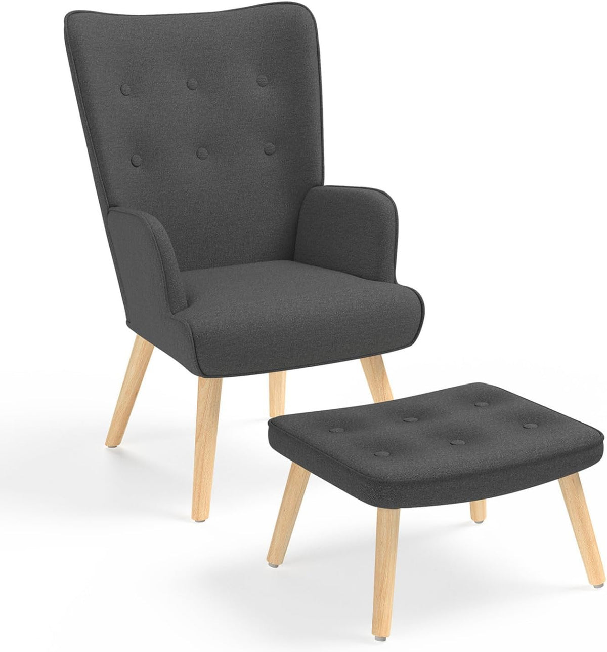 IDMarket - Fauteuil scandinave Ivar avec Repose Pieds Gris Anthracite
