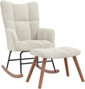 vidaXL Chaise à Bascule avec Repose-Pied Chaise de Relaxation avec Tabouret Siège de Relaxation Fauteuil Salon Salle de Séjour Blanc Crème Velours