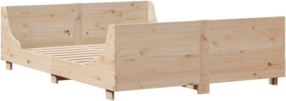 vidaXL Lit Double en Bois de Pin Massif , 140x190 cm, Cadre de Lit avec Tête de Lit, Rustique, Naturel