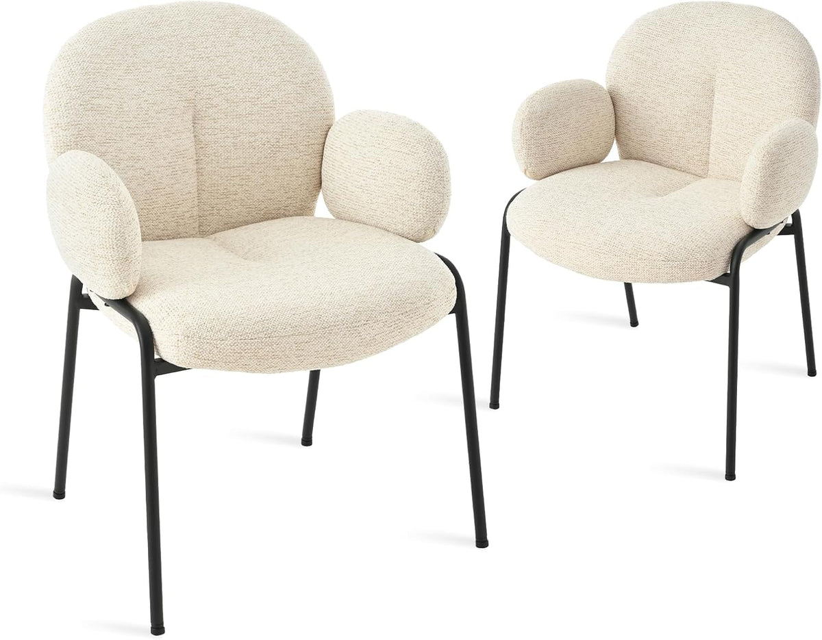 Lot de 2 chaises de Salle à Manger Beiges avec accoudoirs - Chaises rembourrées Modernes avec Dossier, Pieds réglables en Hauteur