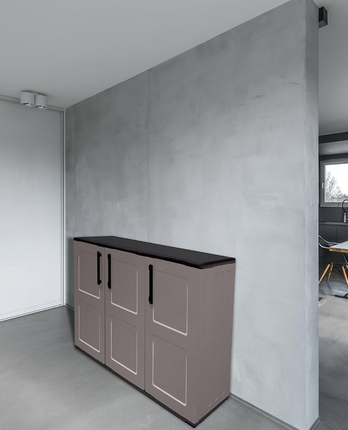 Dmora - Armoire d'extérieur Gesves, Armoire de balcon polyvalente, Armoire d'extérieur 3 portes, 100% Made in Italy, 102x37h84 cm, Gris et Noir
