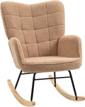 HOMCOM Fauteuil à Bascule, Rocking Chair, revêtement Bouclette, Chaise à Bascule, Structure en Acier, Pieds en Bois Massif, Marron