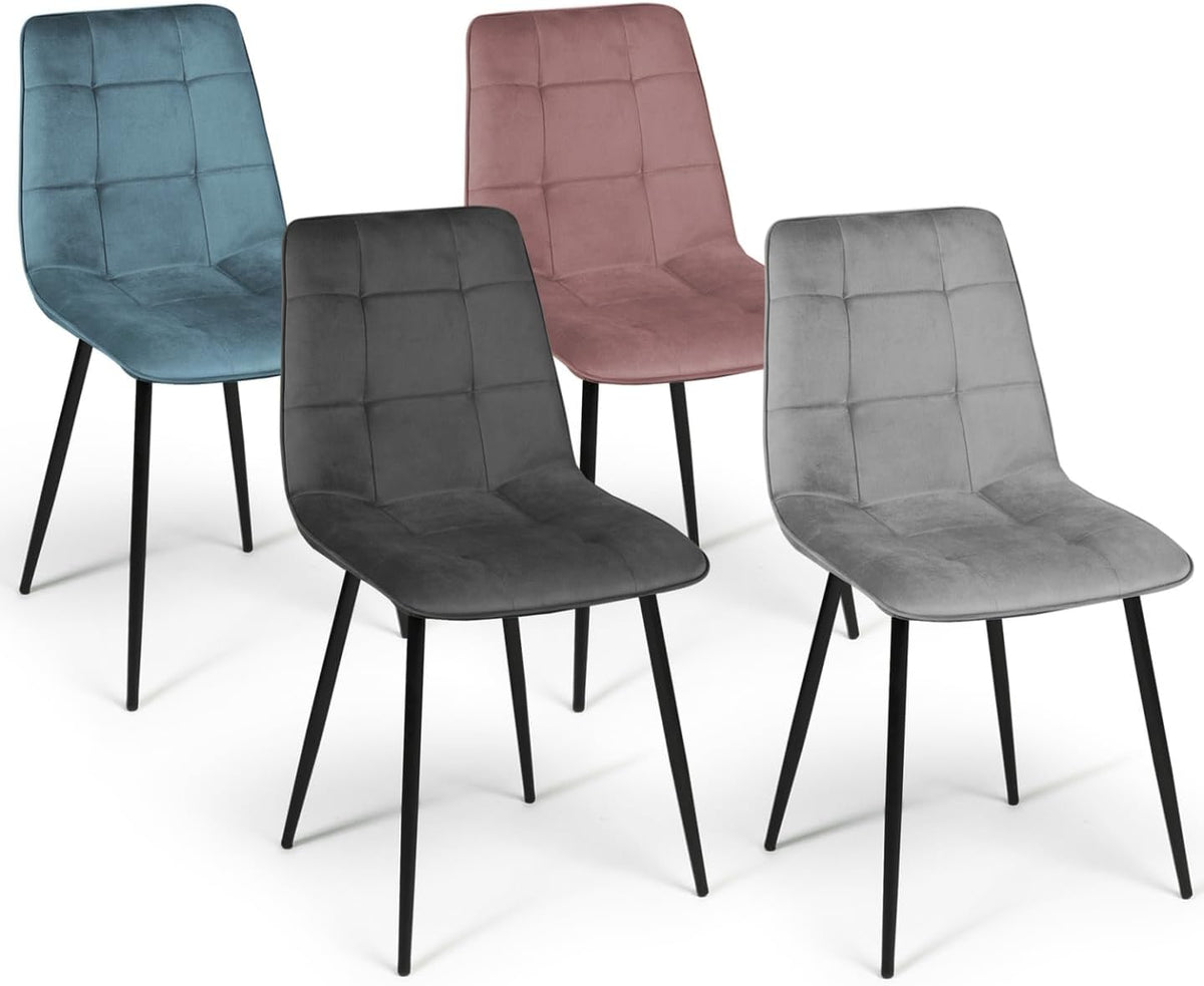 IDMarket - Lot de 4 chaises Mila en Velours Mix Color Pastel Bleu, Gris Clair, Gris foncé, Rose