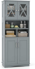 COSTWAY Armoire de Rangement de 145 cm de Haut, 2 Portes en Acrylique Transparent, 3 Compartiments Ouvertes, Colonne Salle de Bain Autoportante