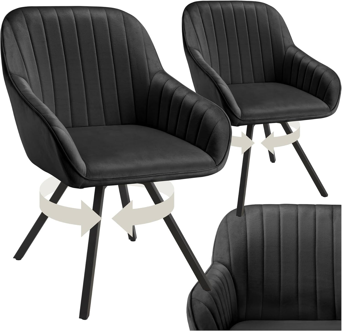 tectake Lot de 2 Chaises de Salle à Manger Pivotantes Modernes Fauteuil Salon Velours Chaise Rembourrée Confortable Chaise Design Meuble Salon