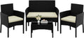 Yaheetech Salon de Jardin 4 Personnes en Polyrotin et Métal Ensemble Mobilier d'extérieur 4 Pièces avec Coussin Canapé 2 Places 2 Fauteuils 1 Table