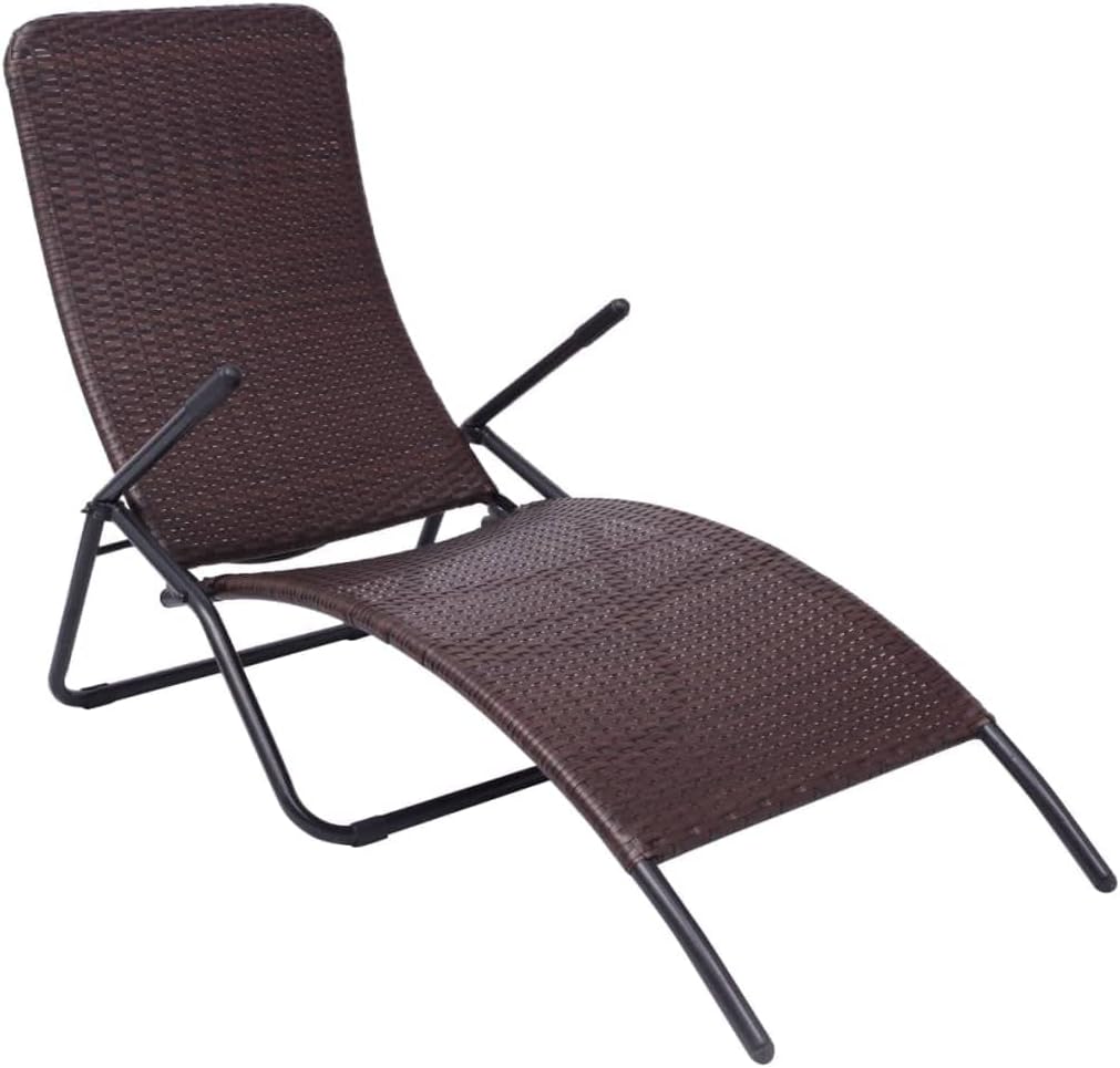Makastle Chaise Longue, Bain de Soleil en Résine Tréssée, Transat Pliable avec Accoudoirs, Salon de Jardin Exterieur, 61 x 147 x 95 cm