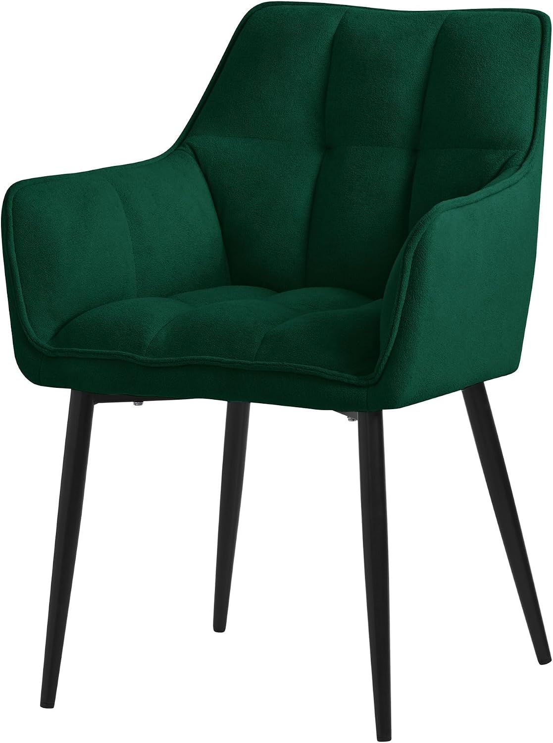 ML-Design 1x Chaise Salle à Manger en Tissu Éponge, Vert Foncé, Chaise de Cuisine avec Assise Rembourrée Épaisse et Pieds Métalliques Noir