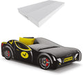 KOBI, Lit Enfant, Batcar, Thème Super-héros, sommier, Matelas Inclus, pour la Chambre des Enfants, Un lit pour Un garçon, (70x140)