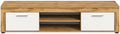 Calicosy Meuble TV 2 Portes Abattantes et 2 Niches Blanc et Chêne Wotan L160 cm - Aosta - en Panneaux de Particules - Fabrication Européenne