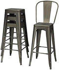 RELAX4LIFE Tabouret de Bar Lot de 4 avec Dossier Amovible, Chaise de Bar Empilable en Métal avec Repose-Pieds, Tabouret Haut Tolix, Assise 76,5 CM