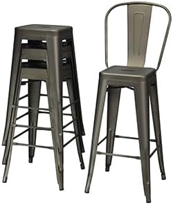 RELAX4LIFE Tabouret de Bar Lot de 4 avec Dossier Amovible, Chaise de Bar Empilable en Métal avec Repose-Pieds, Tabouret Haut Tolix, Assise 76,5 CM