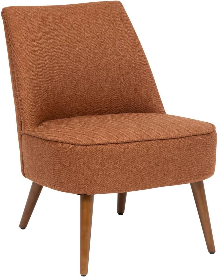 Atmosphera - Fauteuil Gary Style Rétro - Ambre - L 57 x P 70 x H 74 cm - Tissu Chevrons, Pieds en Bois - pour Salon, Chambre, Entrée